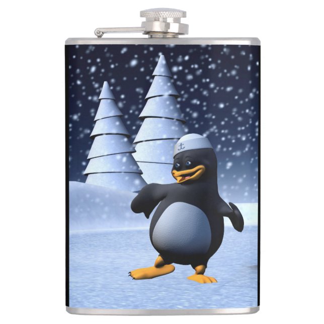 Dancing Penguin Hip Flask (Front)