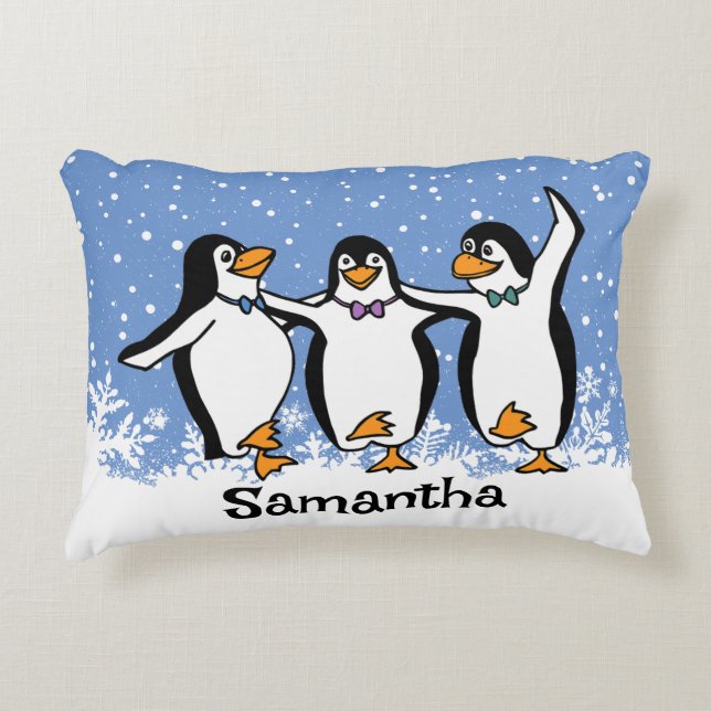 Dancing Penguins Design Accent Pillow (Front)