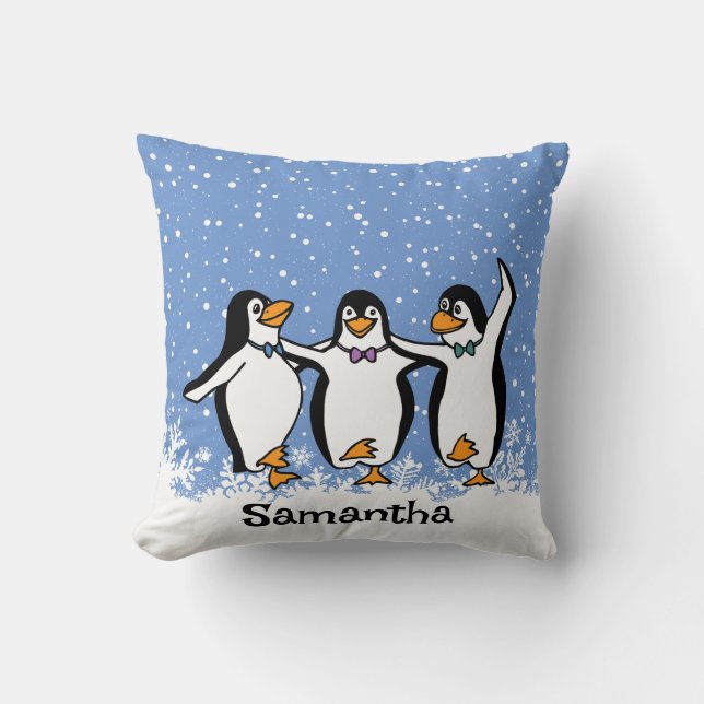 Dancing Penguins Design Throw Pillow (Front)
