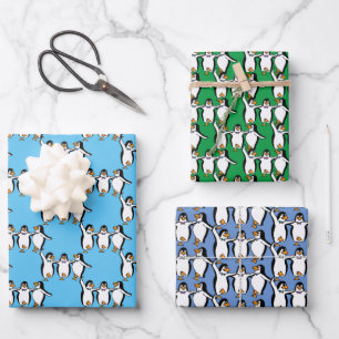 Dancing Penguins Design Wrapping Paper Sheets