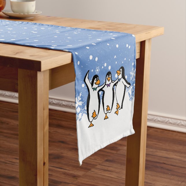 Dancing Penguins Winter Christmas Table Runner (In Situ)