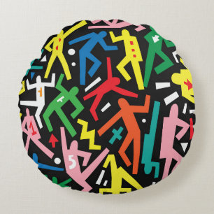 Dancing people, doodle set pattern. round pillow