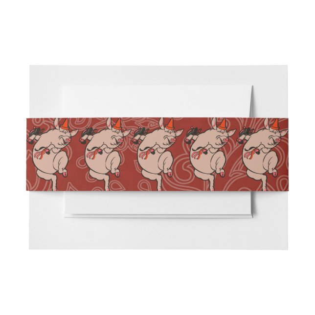 Dancing Pig Antique Cute Dancer Invitation Belly Band (Front Example)