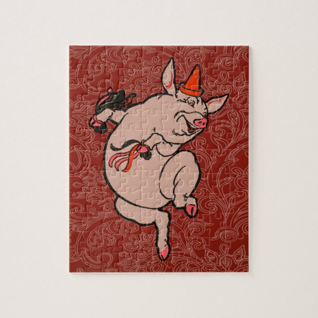 Dancing Pig Antique Cute Dancer Jigsaw Puzzle (Vertical)
