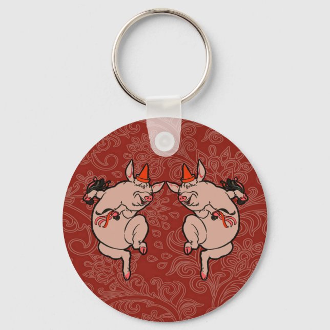 Dancing Pig Antique Cute Dancer Keychain (Front)