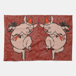 Dancing Pig Antique Cute Dancer Kitchen Towel