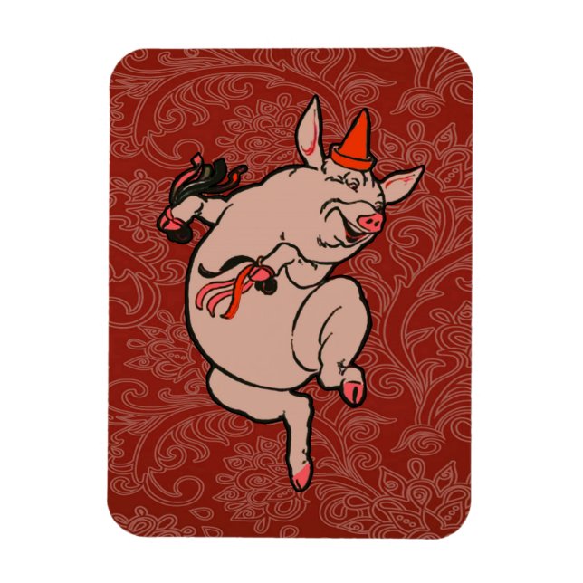 Dancing Pig Antique Cute Dancer Magnet (Vertical)