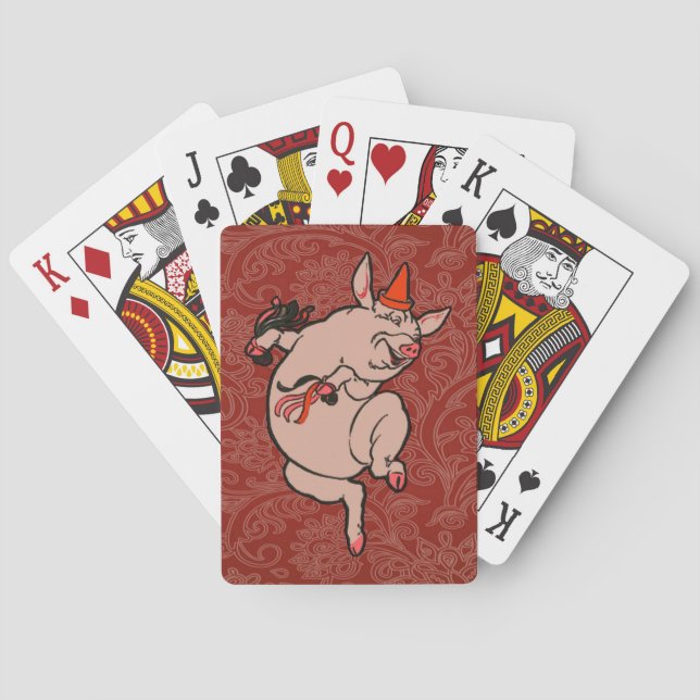 Dancing Pig Antique Cute Dancer Playing Cards (Back)