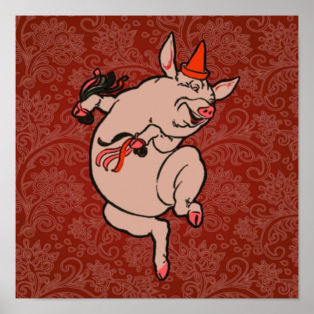 Dancing Pig Antique Cute Dancer Poster (Front)