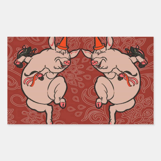 Dancing Pig Antique Cute Dancer Sticker (Front)
