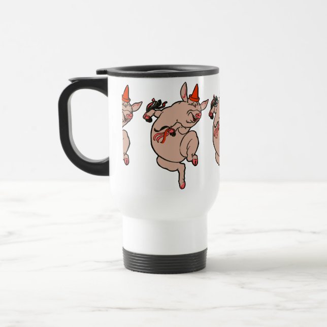 Dancing Pig Antique Cute Dancer Travel Mug (Left)