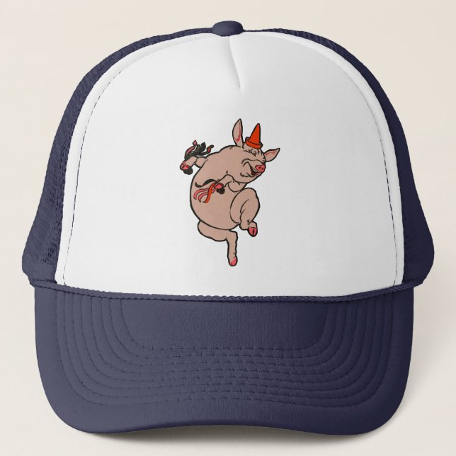 Dancing Pig Antique Cute Dancer Trucker Hat (Front)