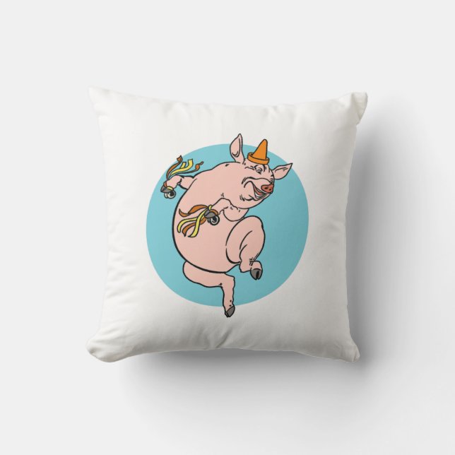 Dancing Pig Throw Pillow (Front)