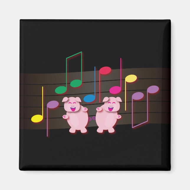 Dancing Piglets:  We love music Magnet (Front)