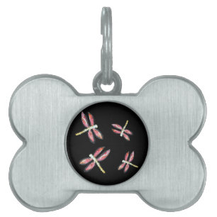 Dancing Pink Dragonfly Bugs Pet Name Tag