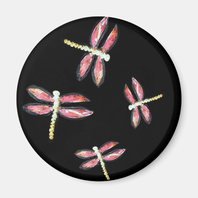 Dancing Pink Dragonfly Magnet (Front)