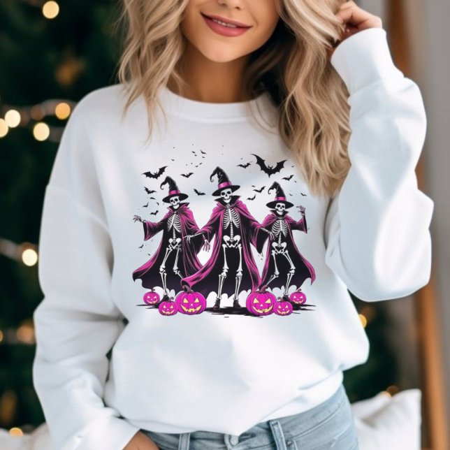 Dancing Pink Skeleton Halloween Witch Sweatshirt  (Creator Uploaded)