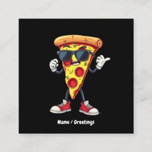 Dancing Pizza Slice A Playful & Delicious Design Square Business Card