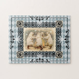 Dancing Polar Bears Blue Harlequin Jigsaw Puzzle