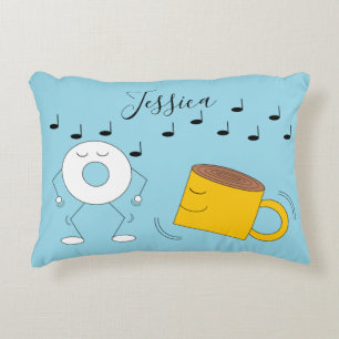 Dancing Powdered Doughnut & Coffee Mug Accent Pillow
