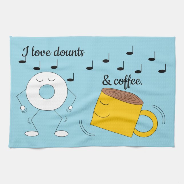 Dancing Powdered Doughnut & Coffee Mug: Kitchen Towel (Horizontal)