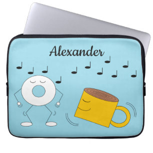 Dancing Powdered Doughnut & Coffee Mug:  Laptop Sleeve
