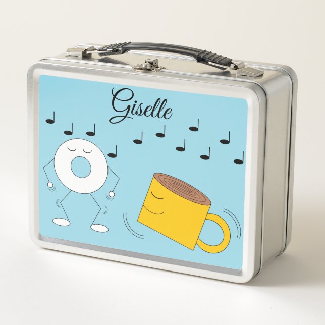 Dancing Powered Doughnut & Coffee Mug:  Metal Lunch Box (Front)