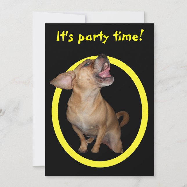 Dancing Puggle Birthday Party Invitation (Front)