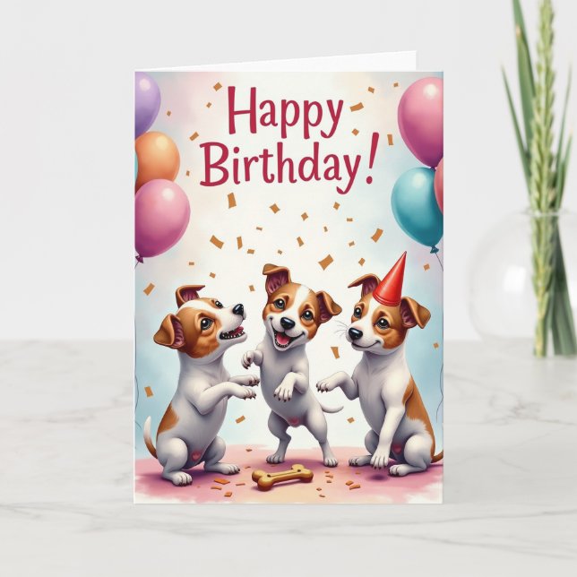 Dancing Pups Birthday Card (Front)