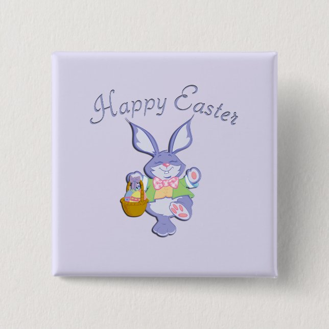 Dancing Purple Easter Bunny Lavender 2 Inch Square Button (Front)