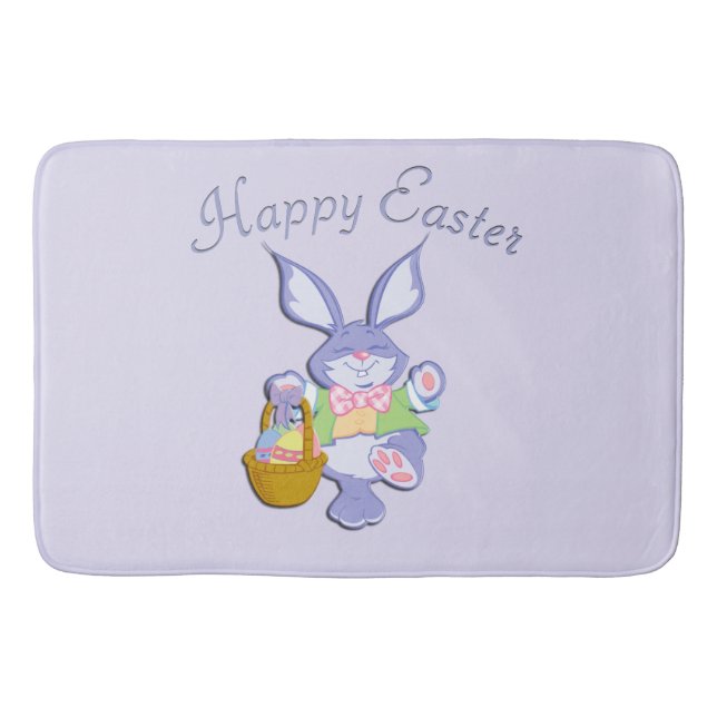 Dancing Purple Easter Bunny Lavender Bath Mat (Front)