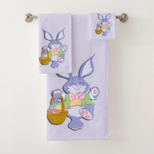 Dancing Purple Easter Bunny Lavender Bath Towel Set