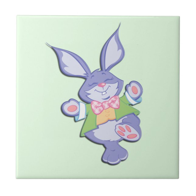 Dancing Purple Easter Bunny Mint Tile (Front)