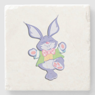 Dancing Purple Easter Bunny Stone Coaster