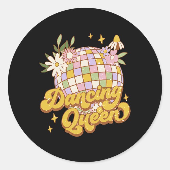 Dancing Queen Boho Disco Flower 70s 80s Women  Classic Round Sticker (Front)
