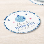 Dancing Queen greek Musical disco bridal shower Round Paper Coaster<br><div class="desc">Mediterranean Greek musical bougainvillea-inspired Dancing Queen bridal shower editable round paper coaster.</div>