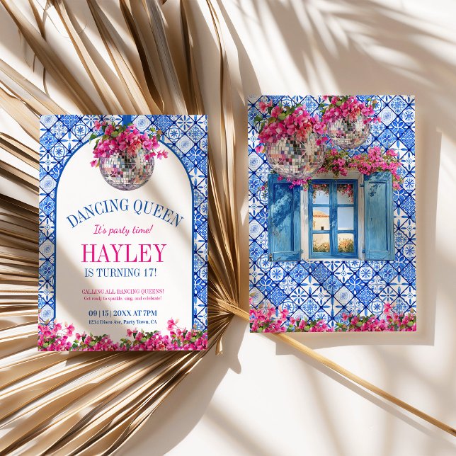 Dancing Queen Mediterranean Birthday Invitation (dancing queen mediterranean invite)