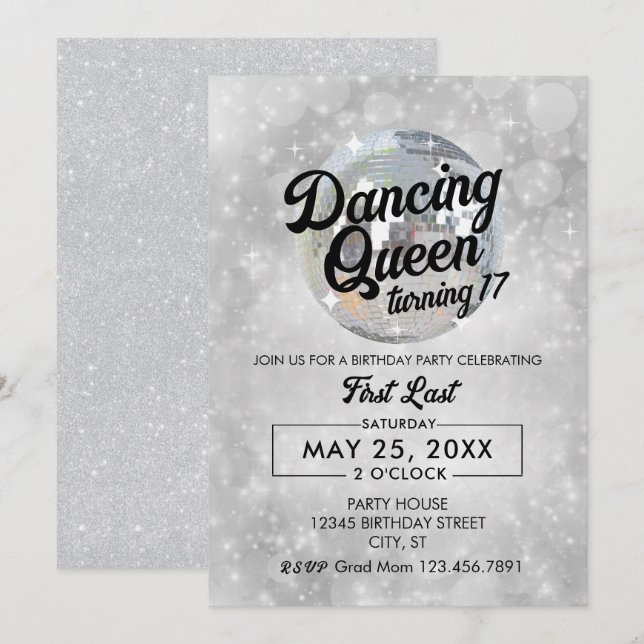 Dancing Queen Turning 17 Party Invitation (Front/Back)