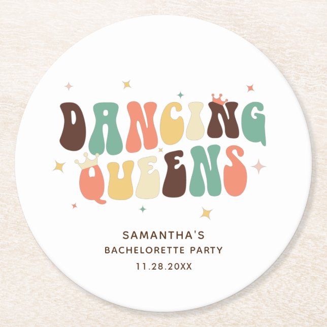 Dancing Queens Bachelorette Party Retro Disco Round Paper Coaster (Front)