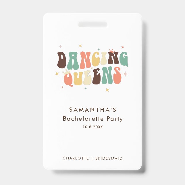 Dancing Queens Retro Bachelorette Bridesmaid Badge (Front)