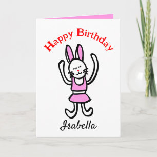 Dancing Rabbit Happy Birthday Personalized Card