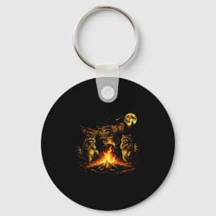 Dancing raccoons campfire forest moon funny keychain