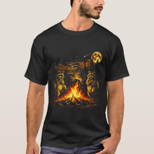 Dancing raccoons campfire forest moon funny T-Shirt