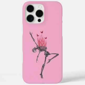 Dancing Red Fire Flames Skeleton Illustration Pink iPhone 16 Pro Max Case