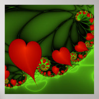 Dancing Red Hearts Modern Abstract Fractal Art