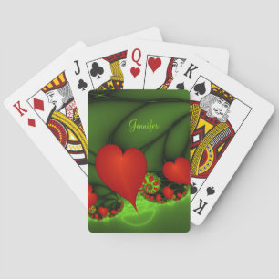 Dancing Red Hearts Modern Abstract Fractal Name Playing Cards