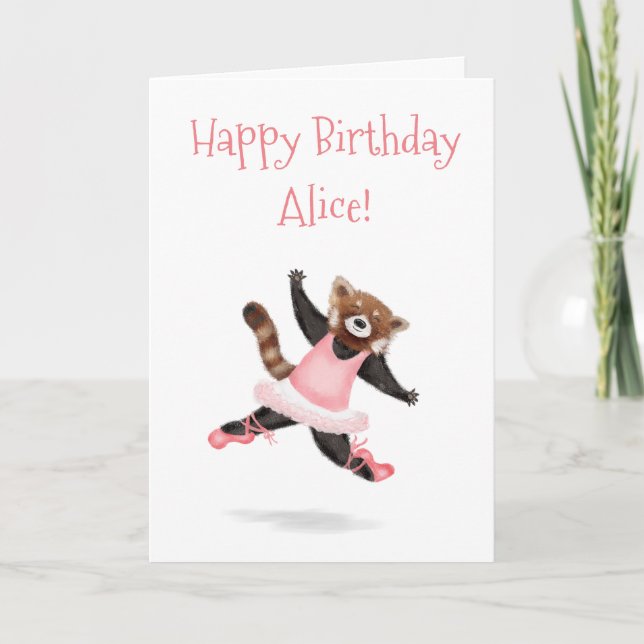 Dancing red panda personalized birthday card (Front)