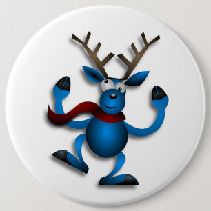 DANCING REINDEER 6 INCH ROUND BUTTON