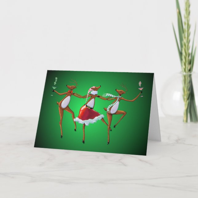 DANCING REINDEER by SHARON SHARPE Holiday Card (Front)