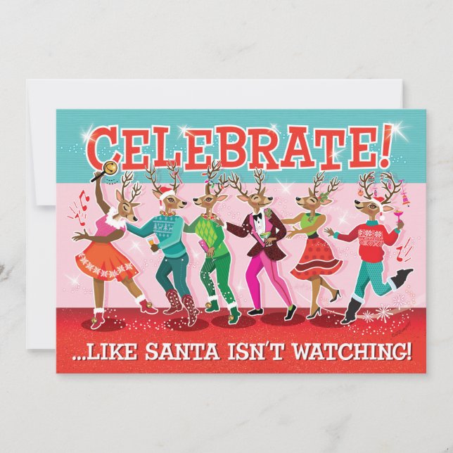 Dancing Reindeer Conga Christmas Party Invitation (Front)